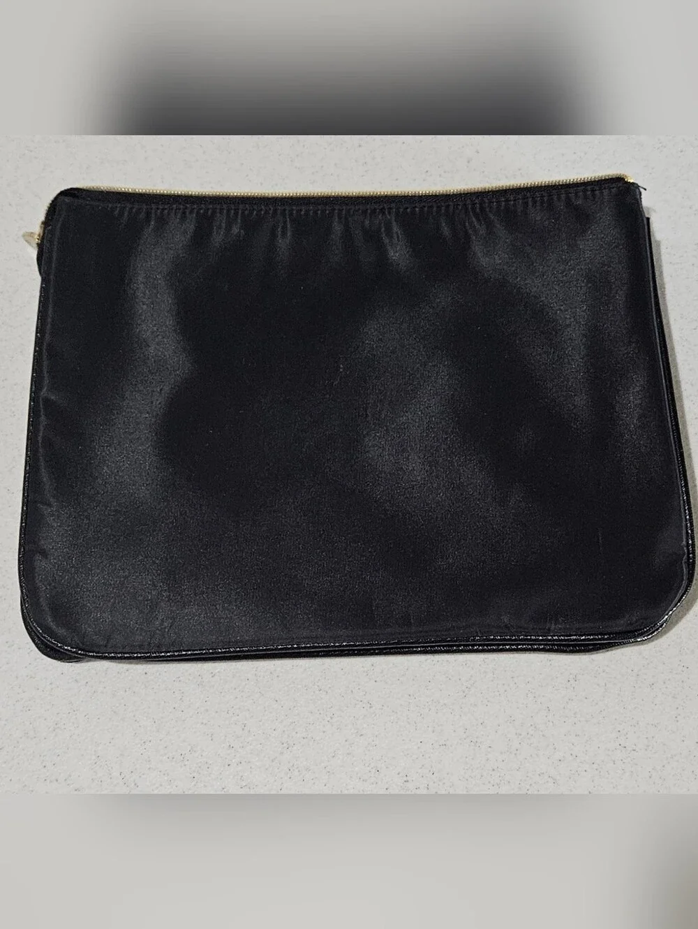 Trina Turk Black Satin Clutch Pouch – Gold Zip ✨